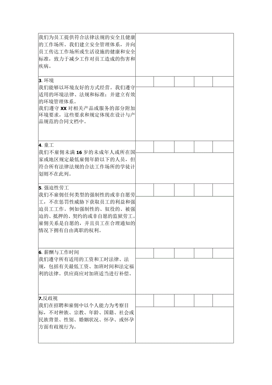 XX股份有限公司供应商社会准则符合性自审问卷（2023年）.docx_第2页