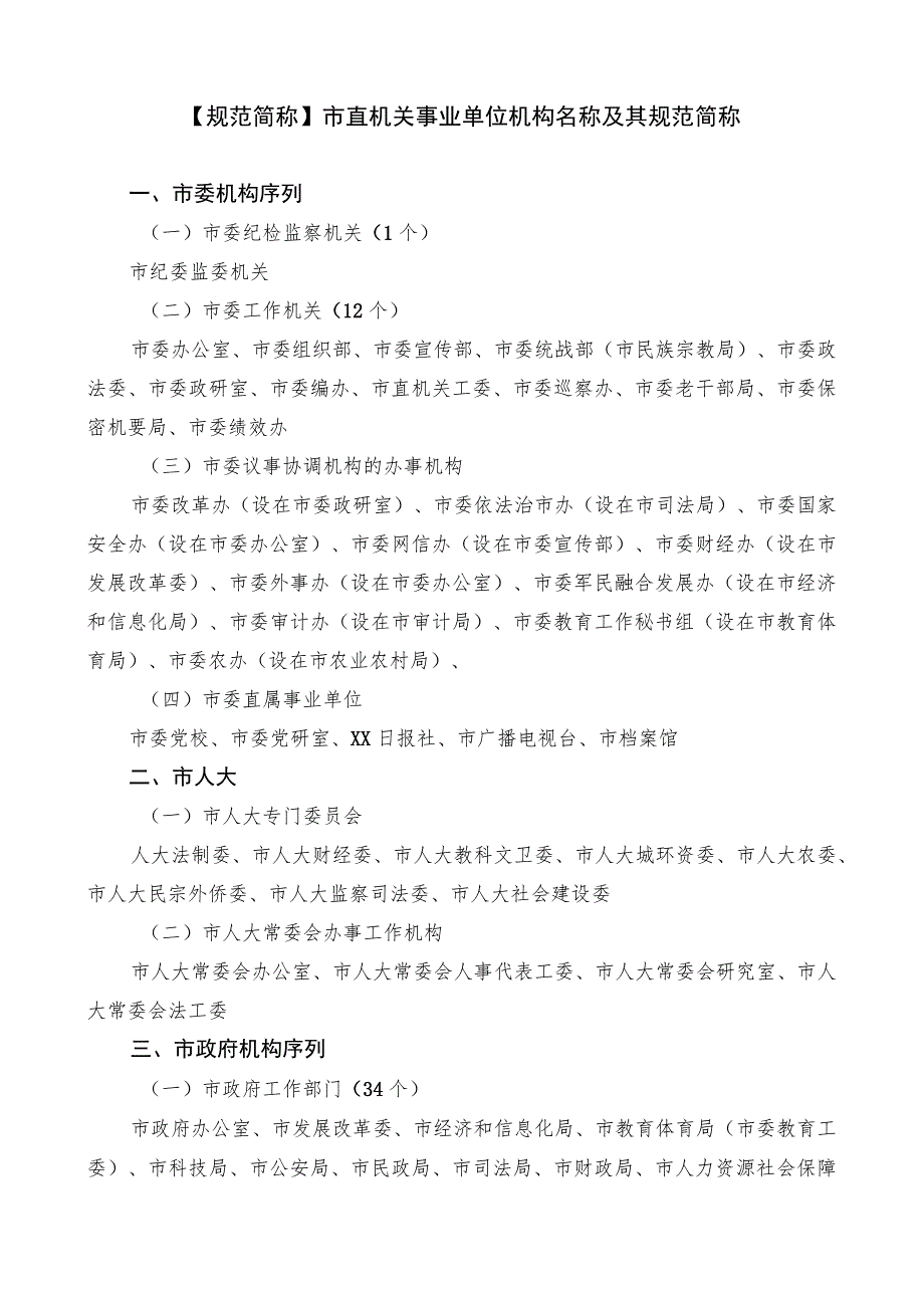 【规范简称】市直机关事业单位机构名称及其规范简称.docx_第1页