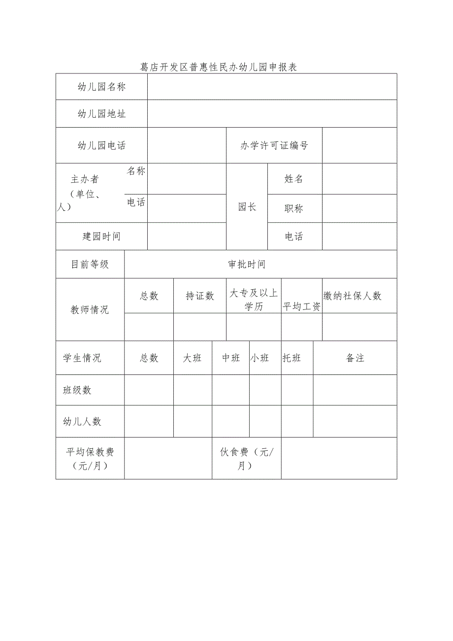 葛店开发区普惠性民办幼儿园申报表.docx_第1页