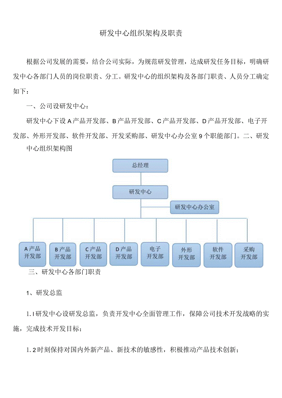 研发中心组织架构及岗位职责.docx_第1页