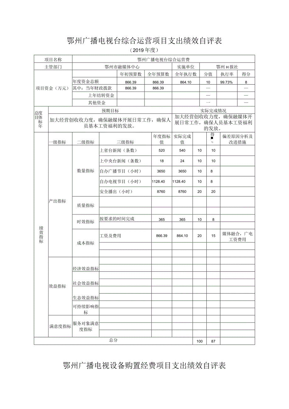 鄂州广播电视台综合运营项目支出绩效自评表.docx_第1页