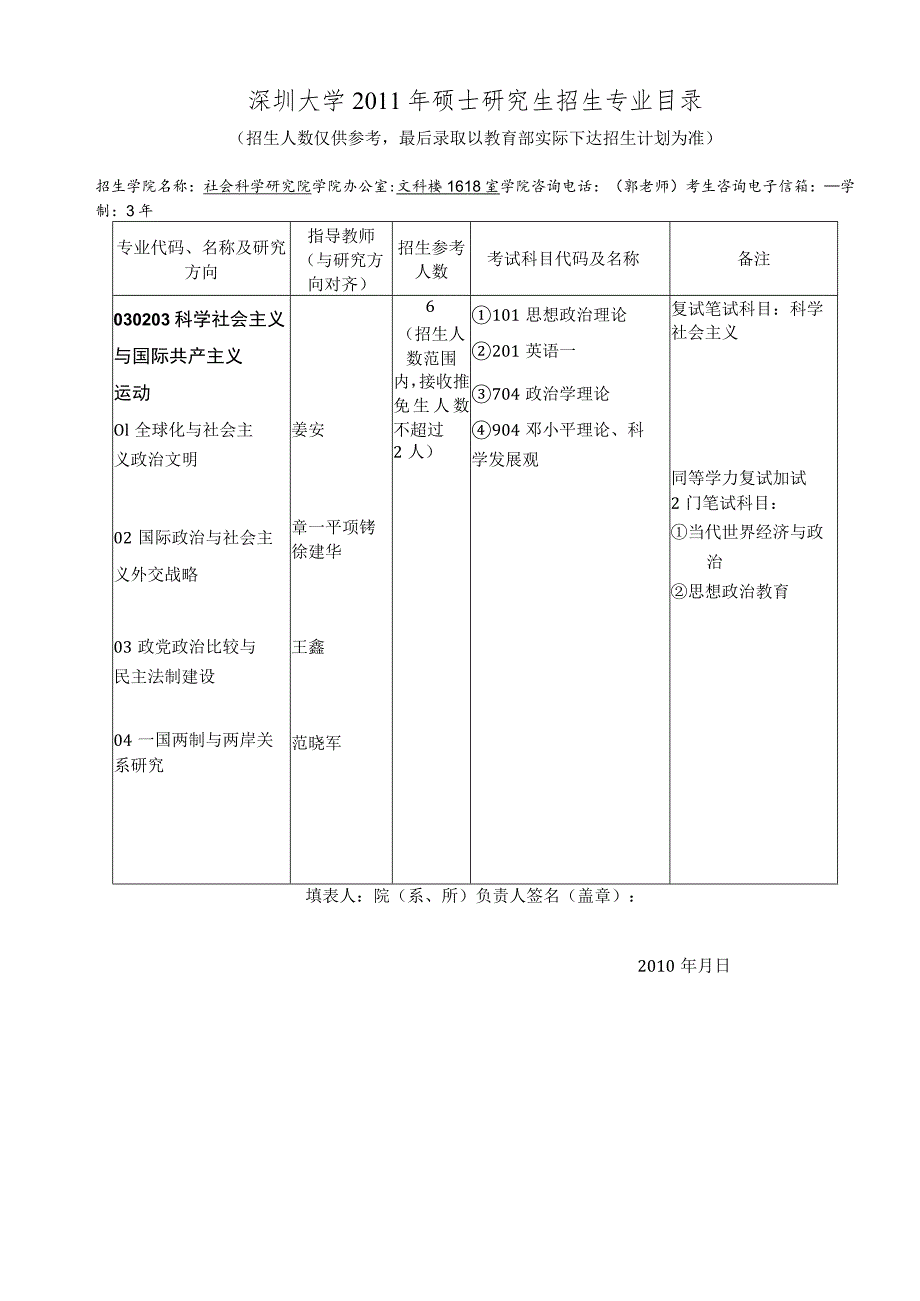 深圳大学2011年硕士研究生招生专业目录.docx_第1页