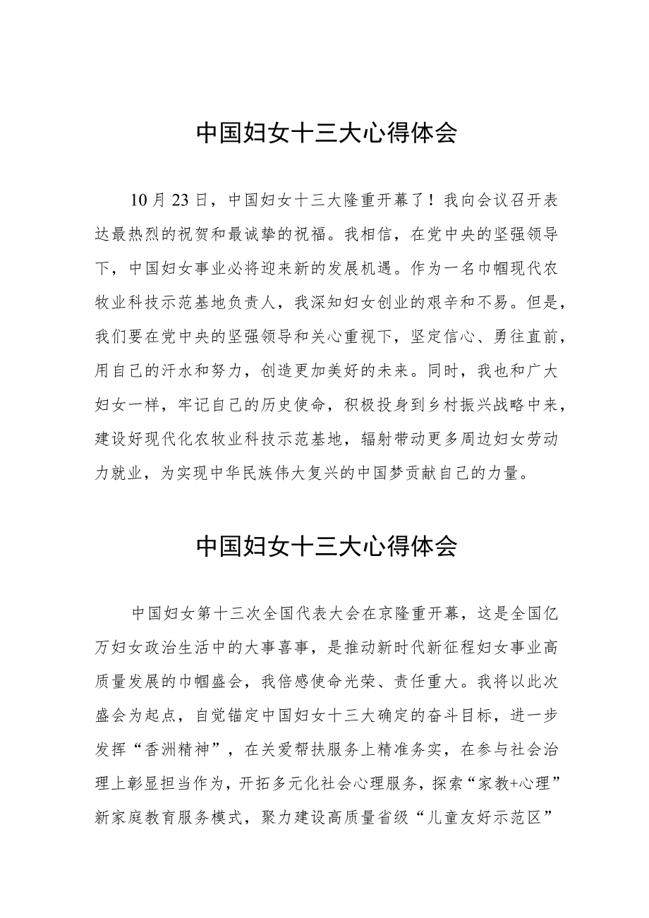 妇联学习中国妇女第十三次全国代表大会精神心得体会(18篇).docx_第1页