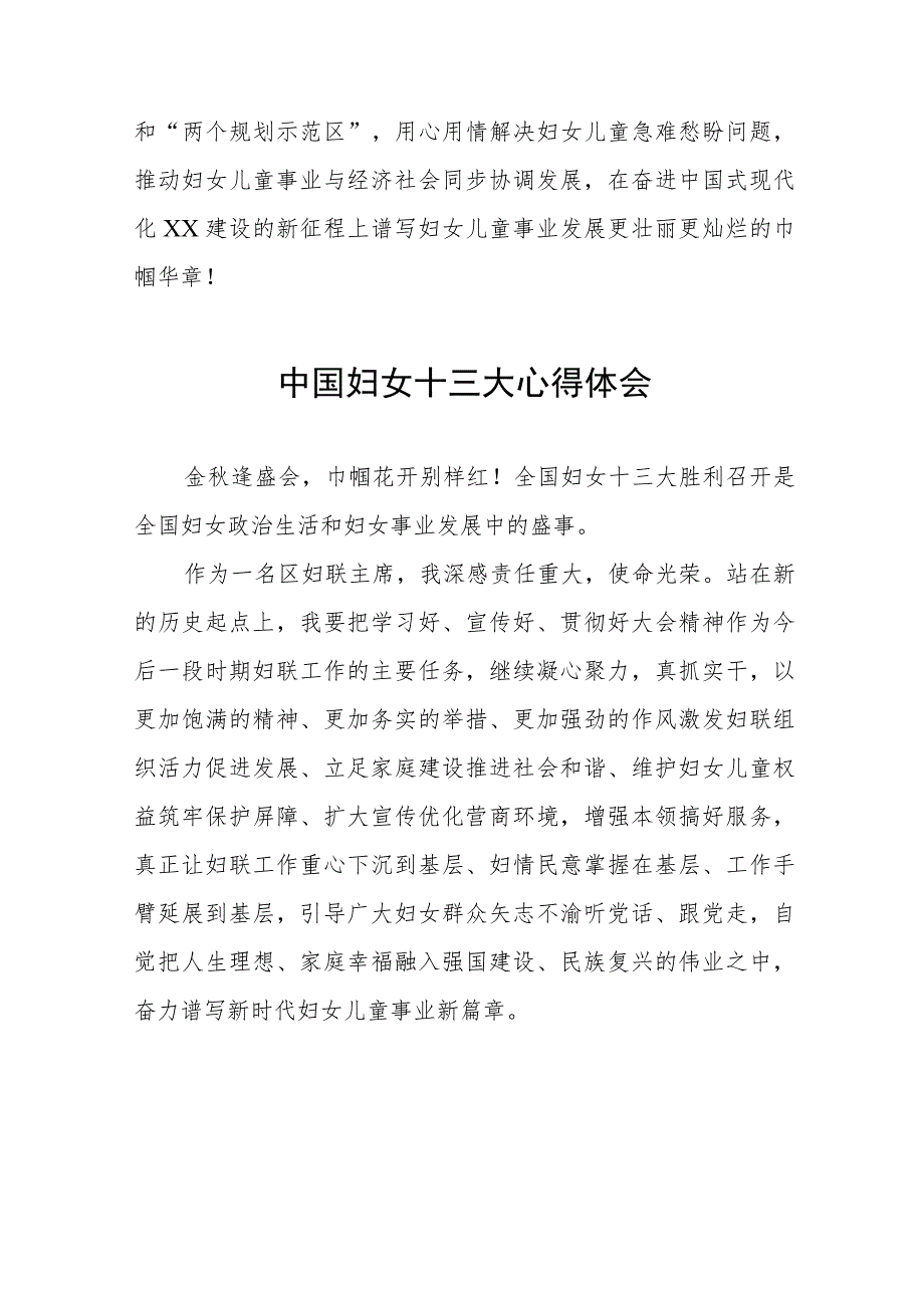 妇联学习中国妇女第十三次全国代表大会精神心得体会(18篇).docx_第2页