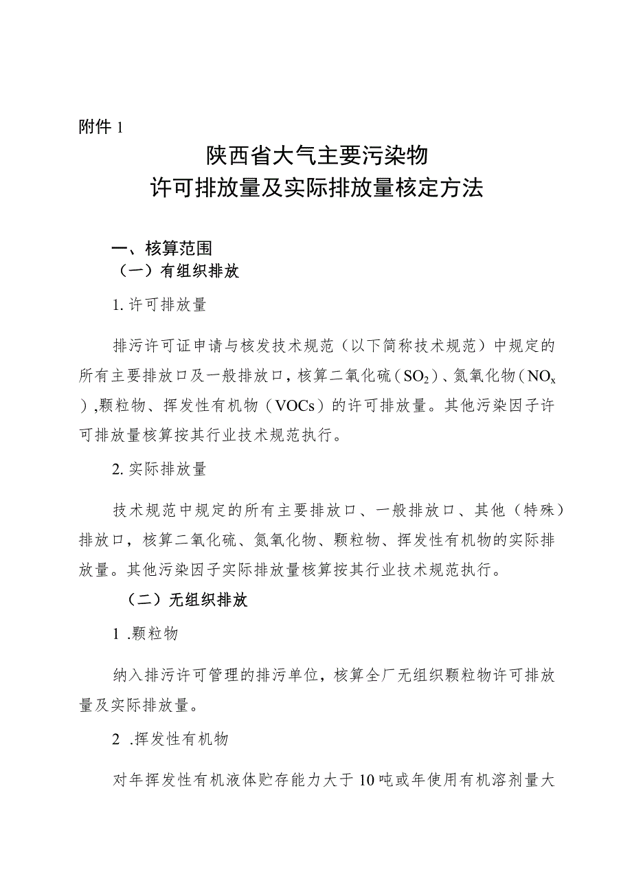 陕西省大气主要污染物许可排放量及实际排放量核定方法.docx_第1页