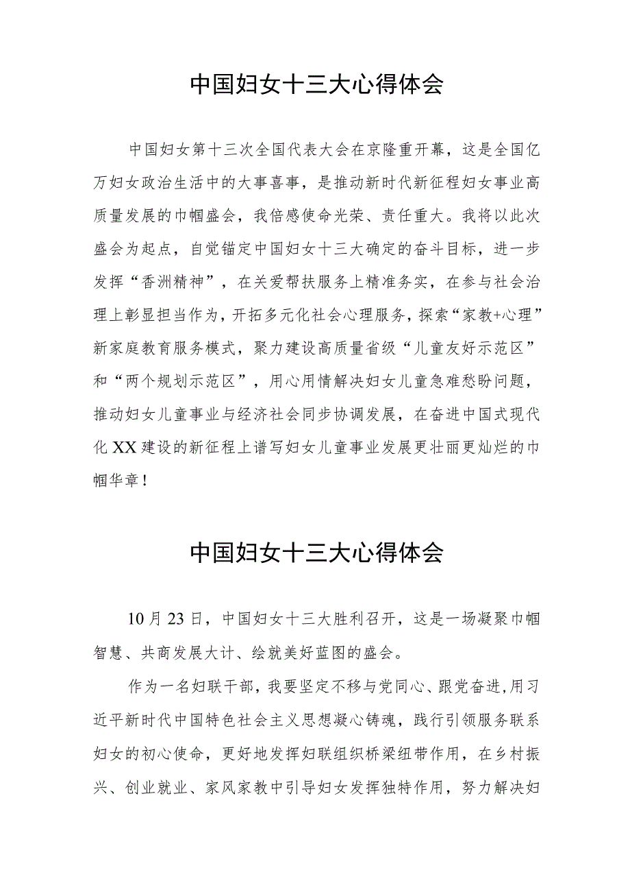 学习中国妇女第十三次全国代表大会精神心得体会（十一篇）.docx_第3页