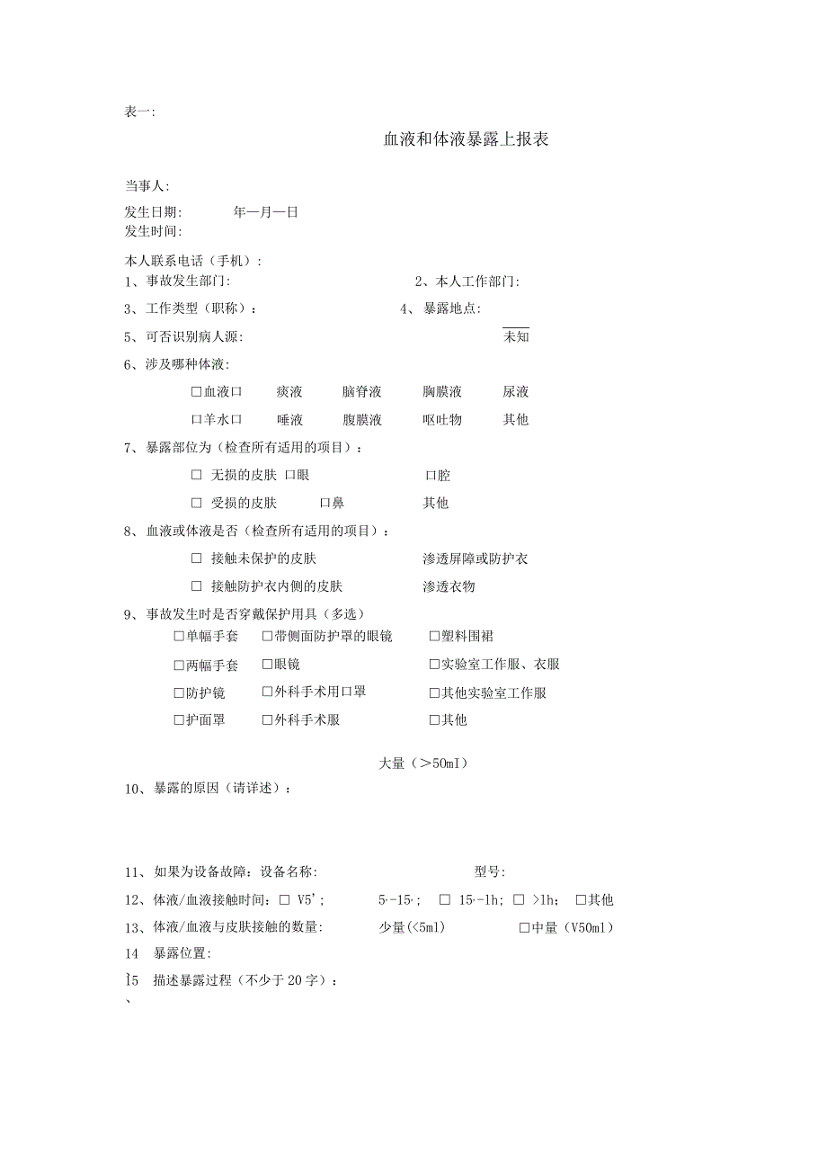 2019.8.14职业暴露处理登记记录表血液和体液暴露上报表-针刺伤和锐器伤上报表.docx_第1页