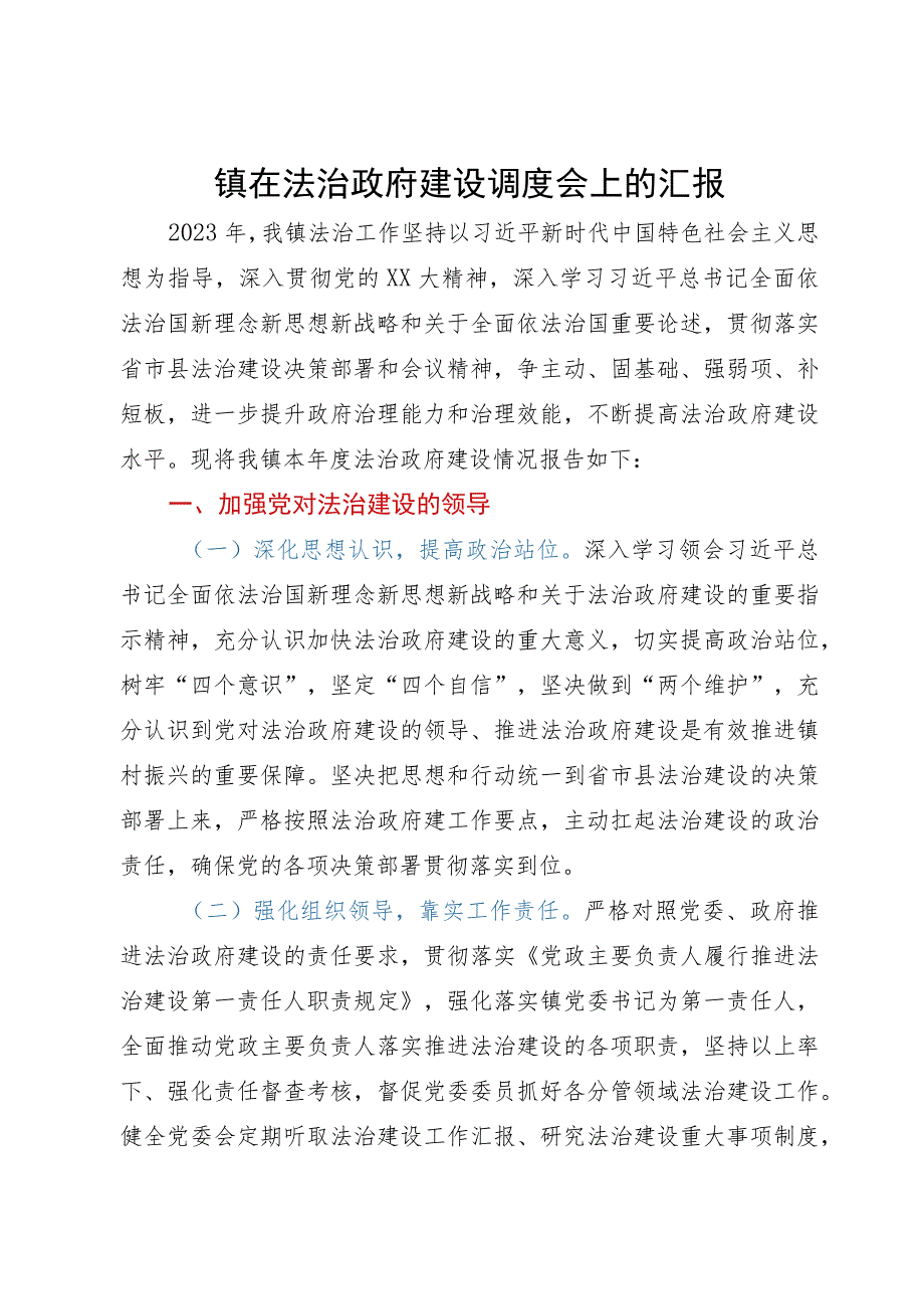 镇在法治政府建设调度会上的汇报.docx_第1页