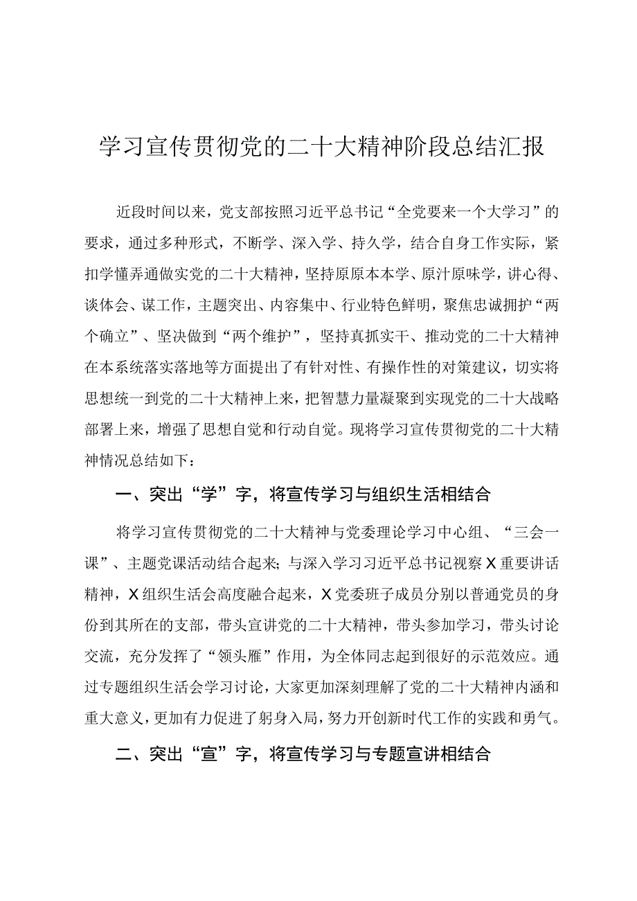 学习宣传贯彻党的二十大精神情况阶段总结报告.docx_第1页