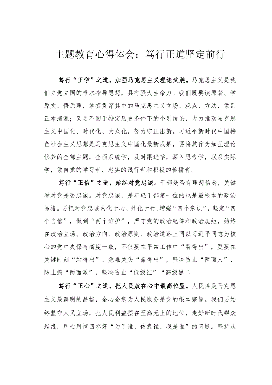 主题教育心得体会：笃行正道坚定前行.docx_第1页