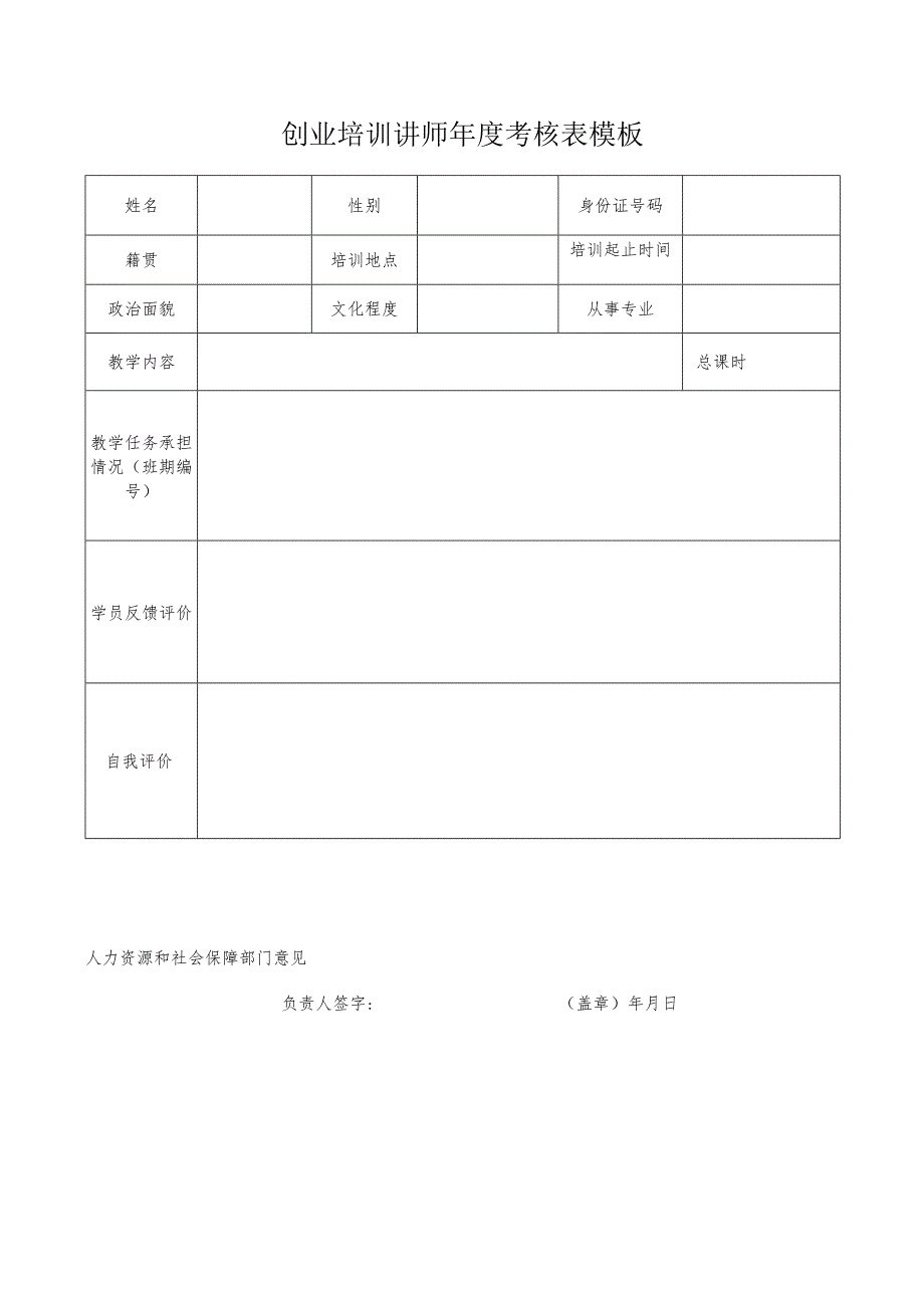 创业培训讲师年度考核表模板.docx_第1页