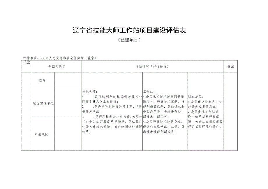 辽宁省技能大师工作站项目建设评估表.docx_第1页