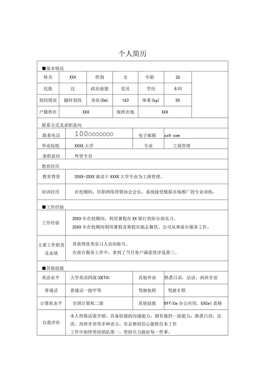 工商管理类专业外贸专员应届毕业生求职简历模板.docx_第2页