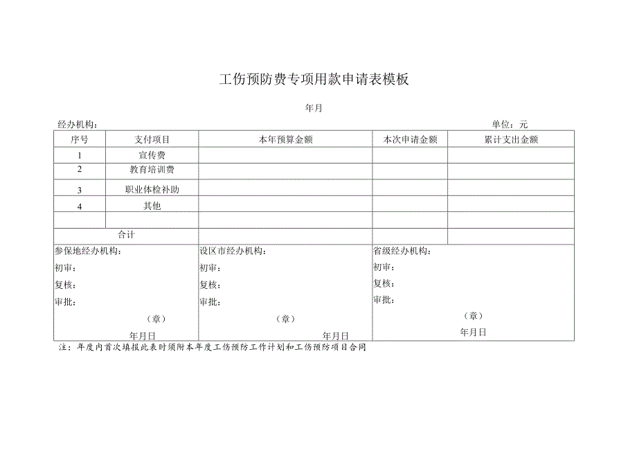 工伤预防费专项用款申请表模板.docx_第1页