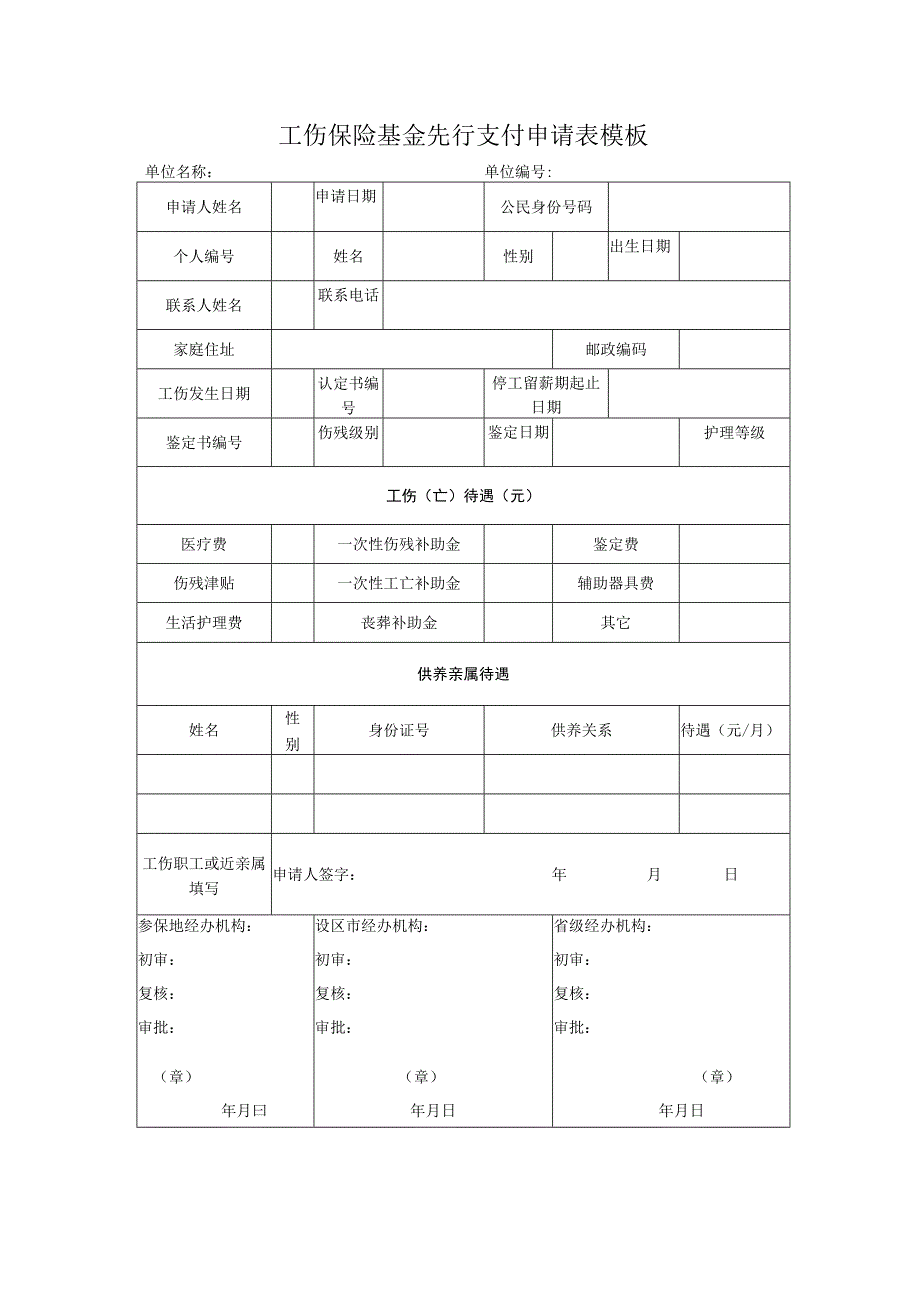 工伤保险基金先行支付申请表模板.docx_第1页