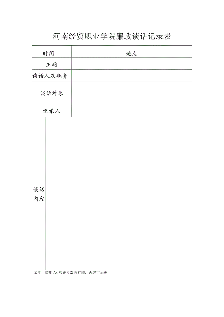 河南经贸职业学院廉政谈话记录表.docx_第1页