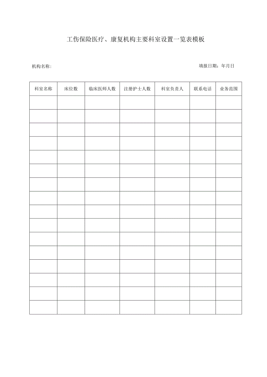 工伤保险医疗、康复机构主要科室设置一览表模板.docx_第1页