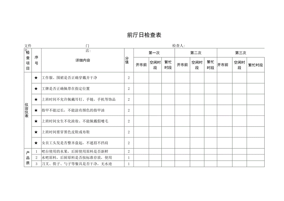 前厅日检查表.docx_第1页