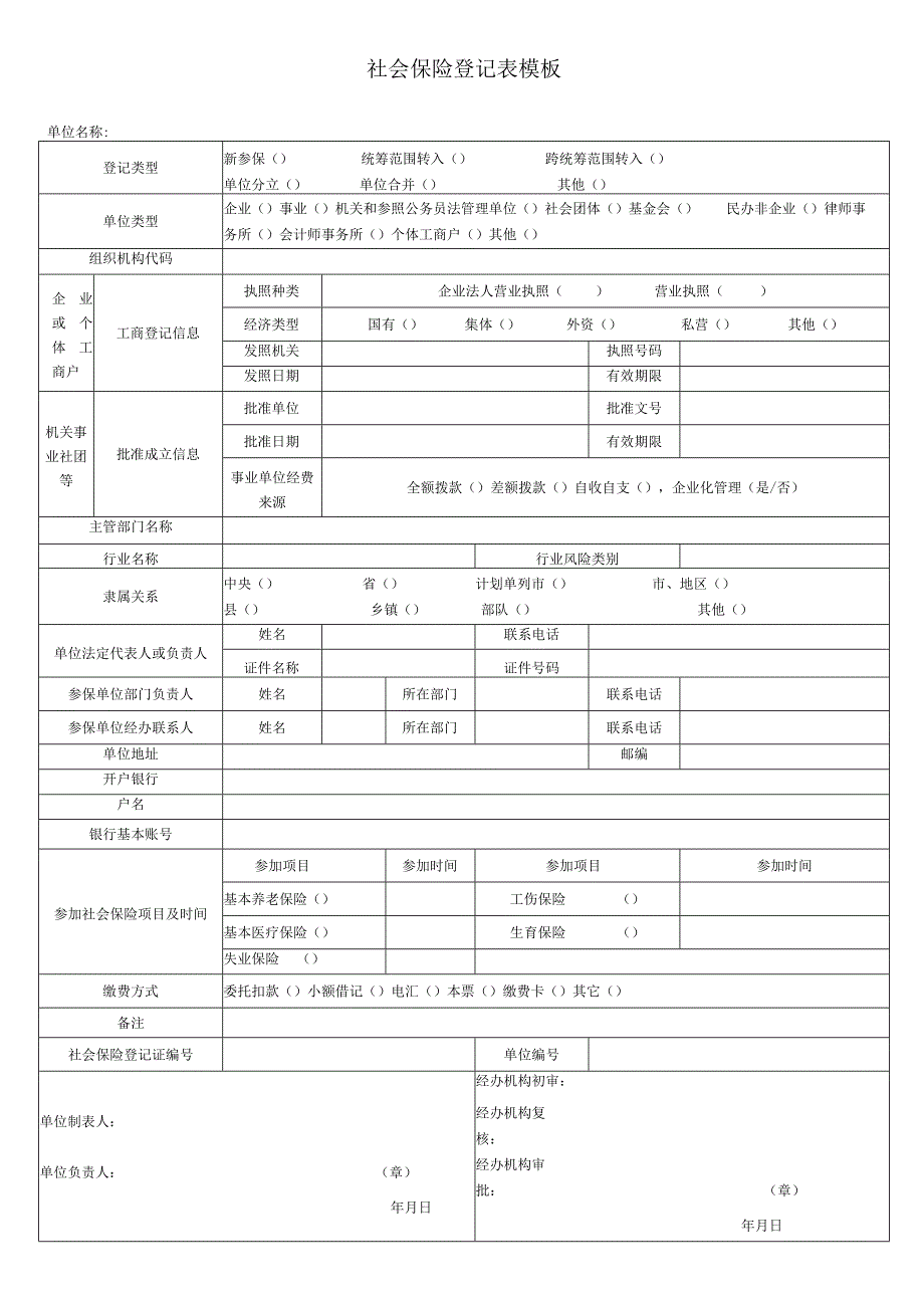 社会保险登记表模板.docx_第1页