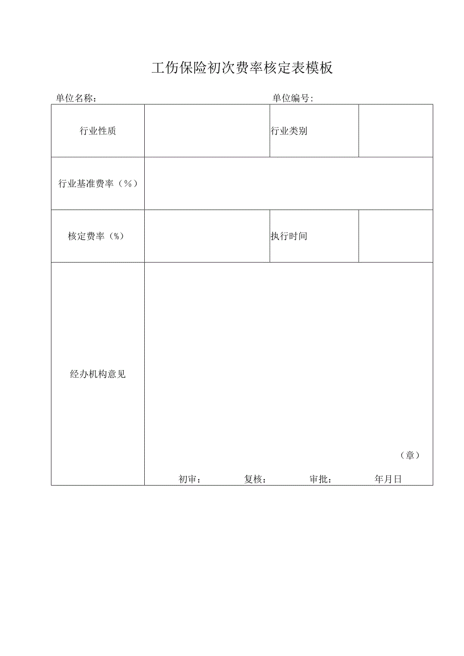 工伤保险初次费率核定表模板.docx_第1页