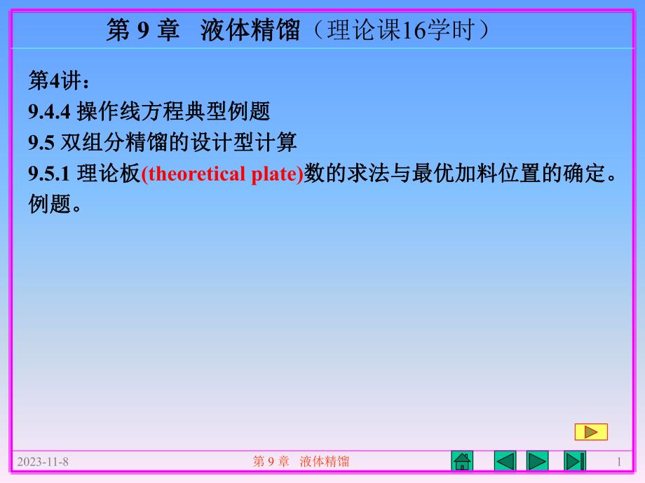 第9章液体精馏理论课16学时 .ppt_第1页