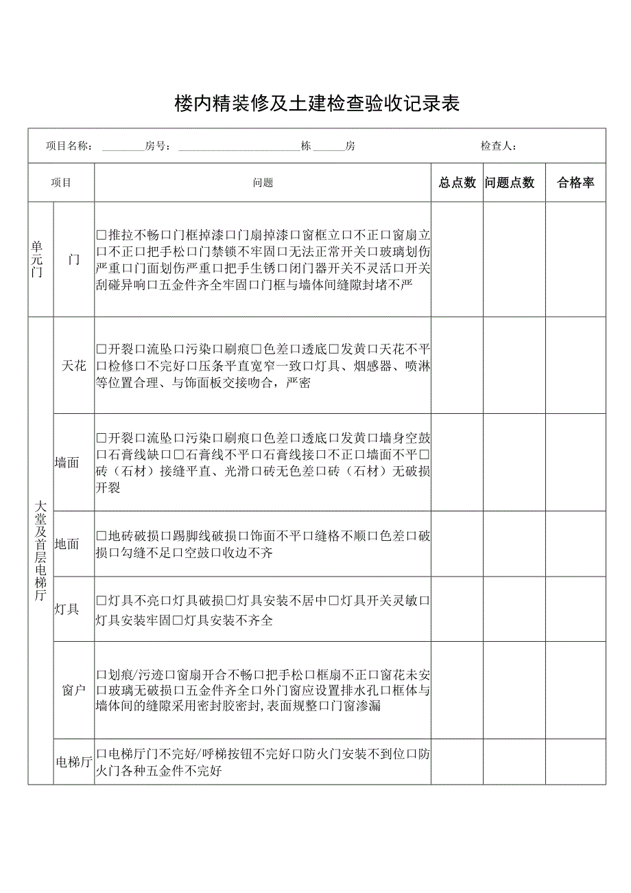 楼内精装修及土建检查验收记录表.docx_第1页