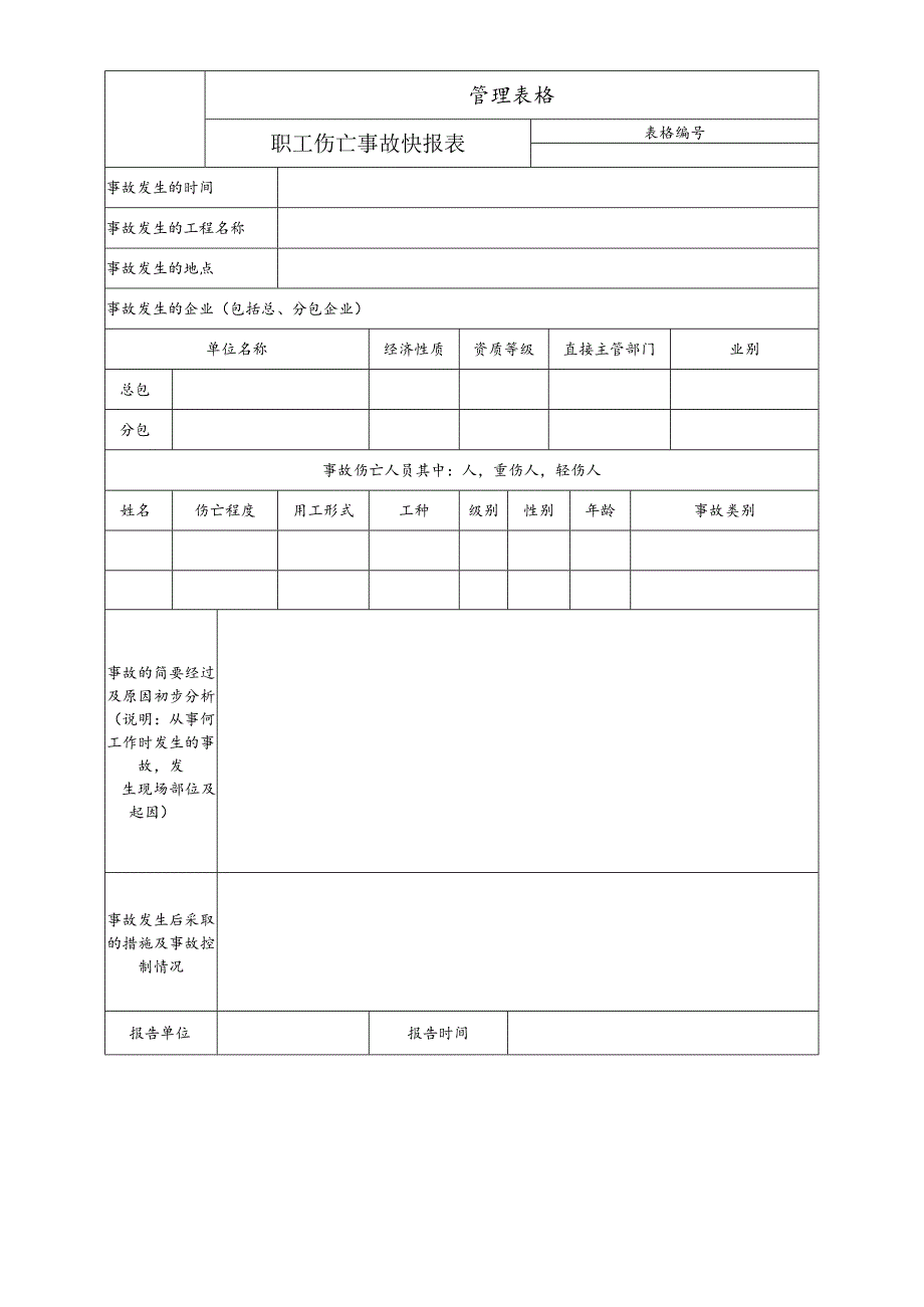 职工伤亡事故快报表.docx_第1页