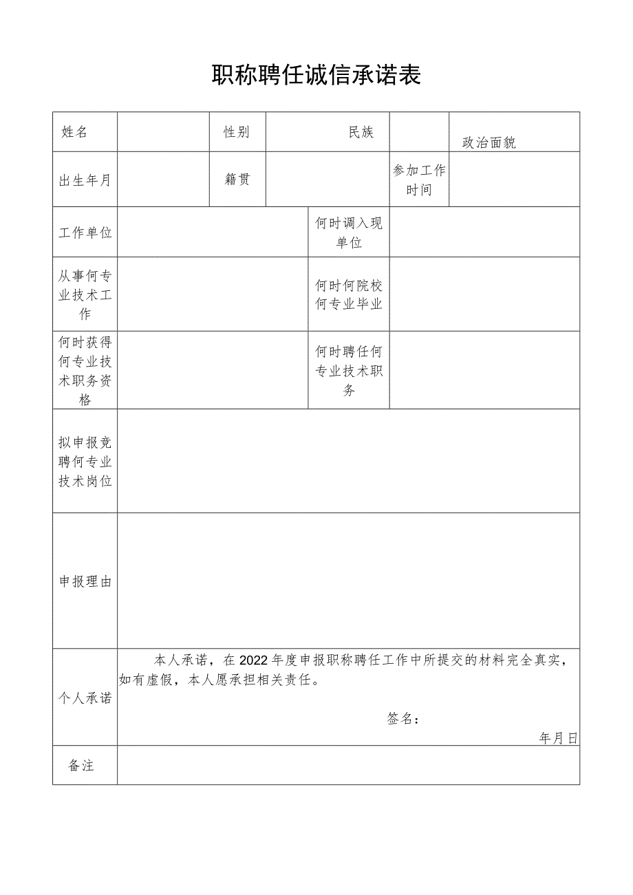 职称聘任诚信承诺表.docx_第1页