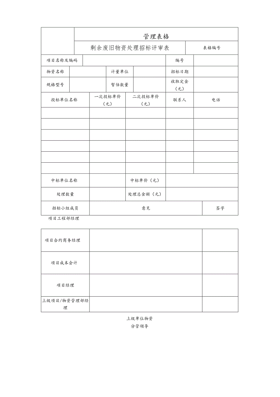 剩余废旧物资处理招标评审表.docx_第1页