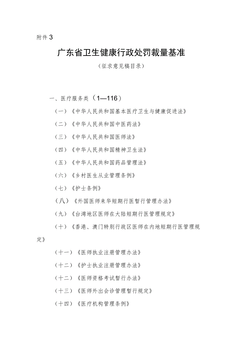 广东省卫生健康行政处罚裁量基准（征求意见稿目录）.docx_第1页