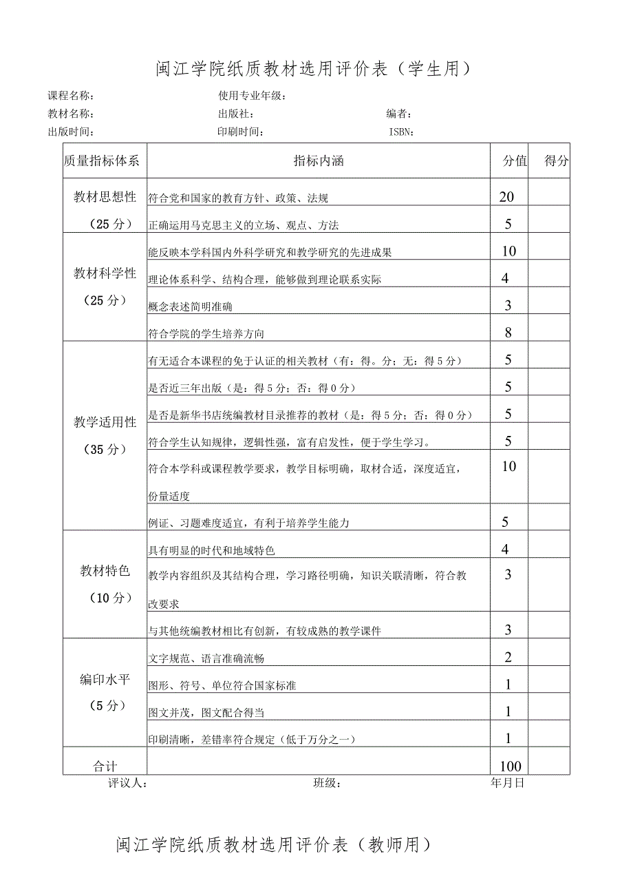 闽江学院纸质教材选用评价表学生用.docx_第1页