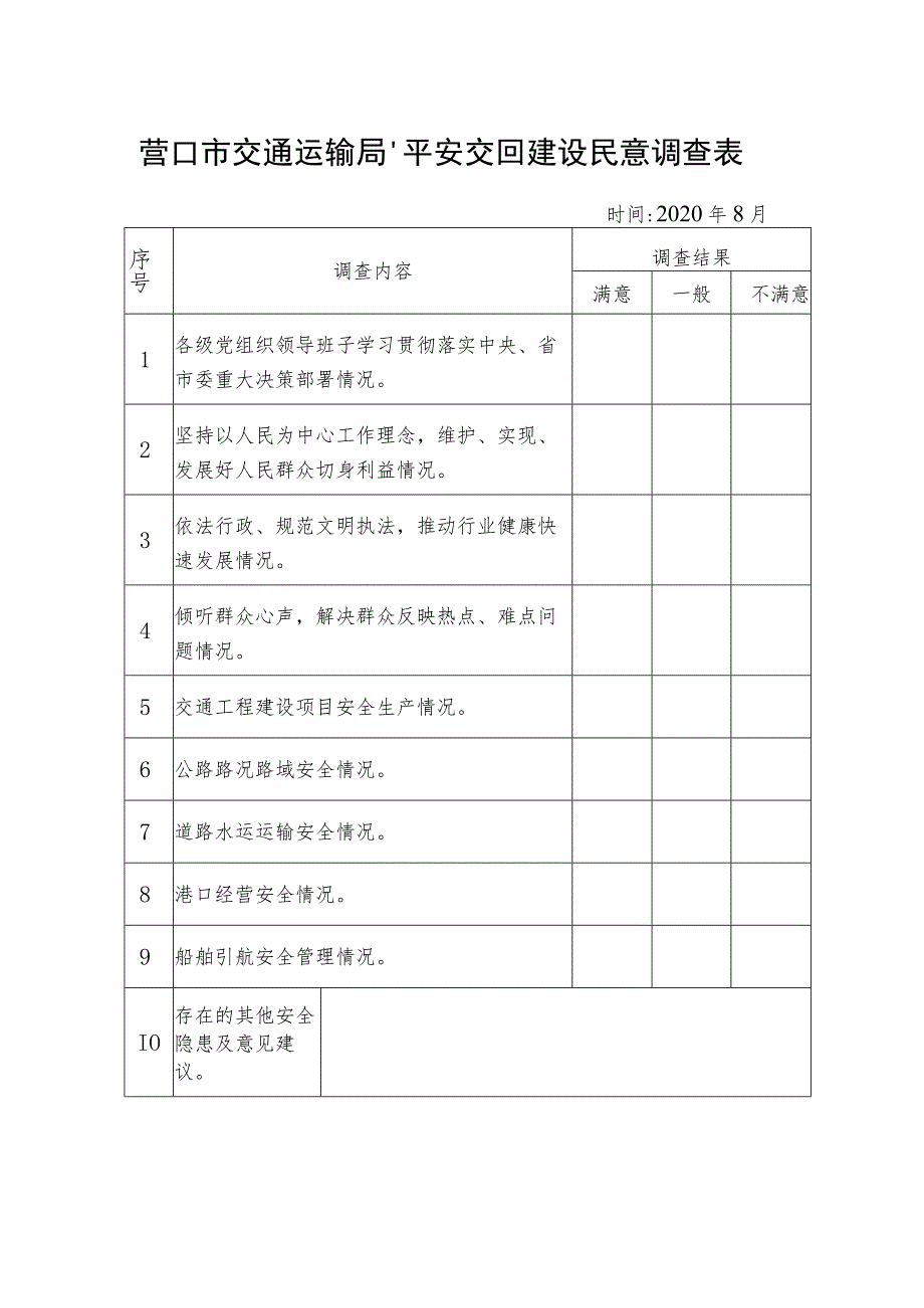 营口市交通运输局“平安交通”建设民意调查表.docx_第1页