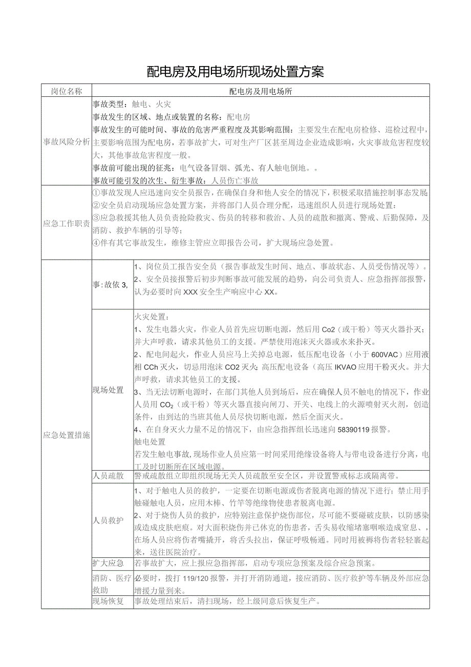 配电房及用电场所现场处置方案.docx_第1页