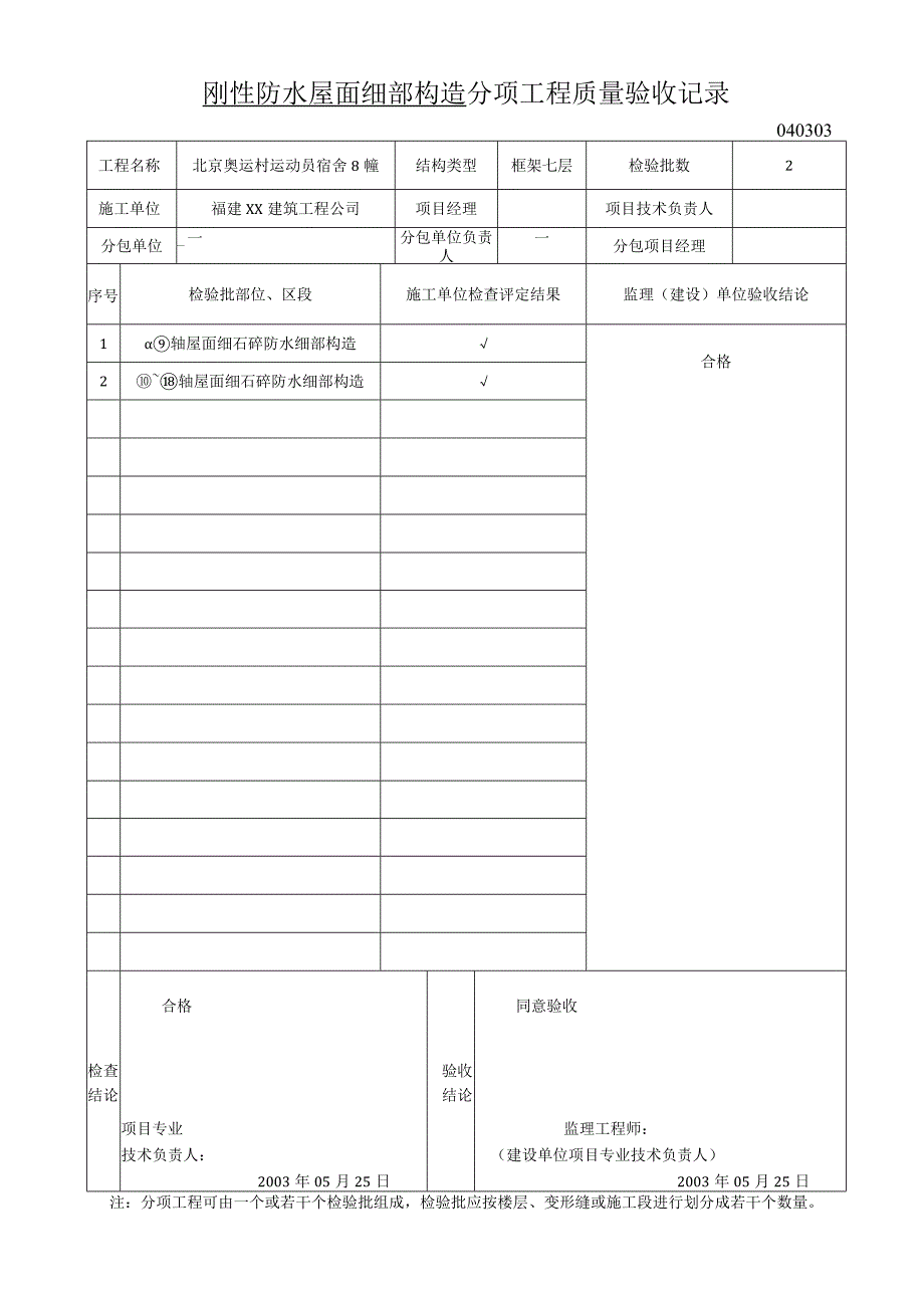 刚性防水屋面细部构造分项工程质量验收记录.docx_第1页