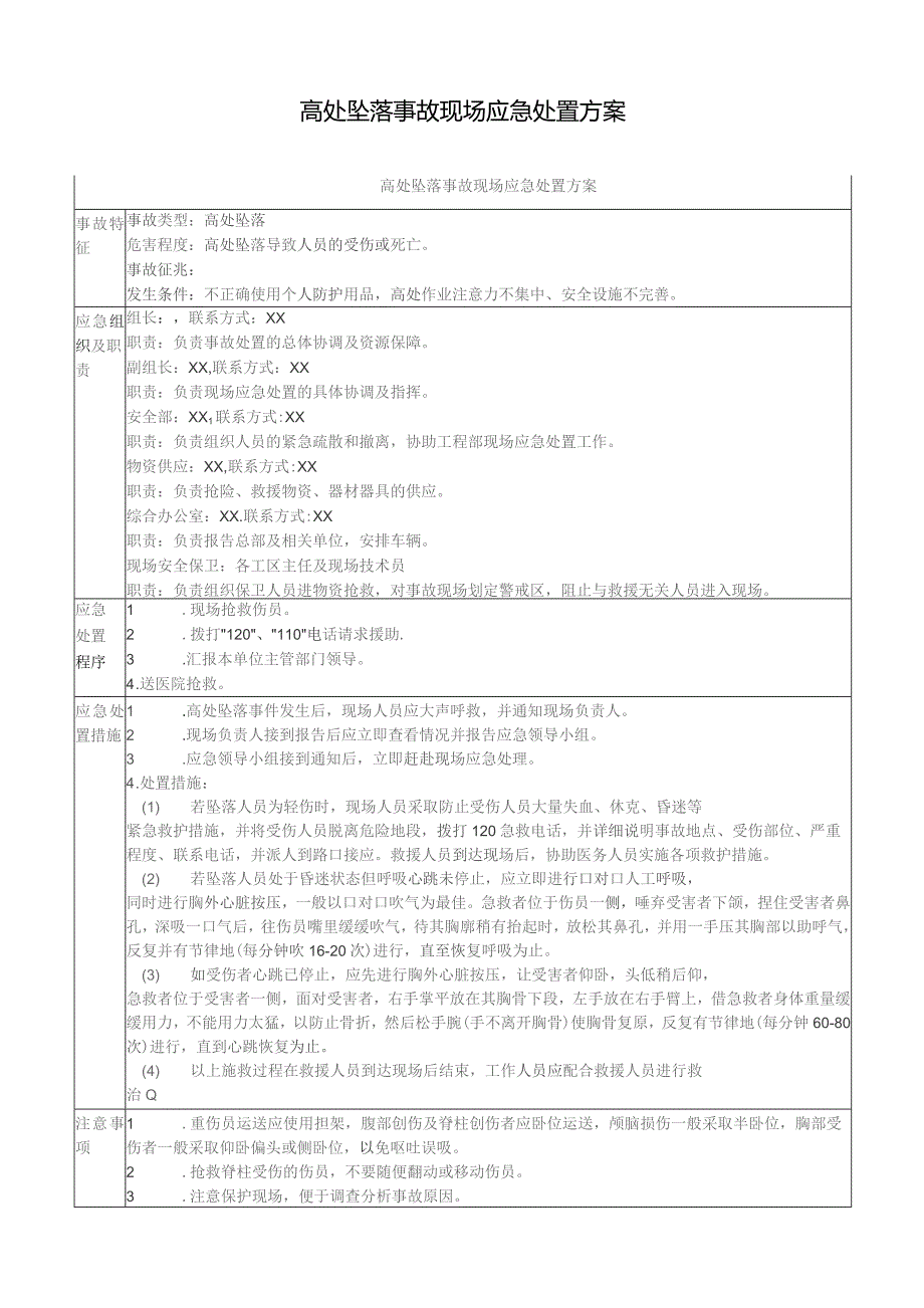 高处坠落事故现场应急处置方案.docx_第1页