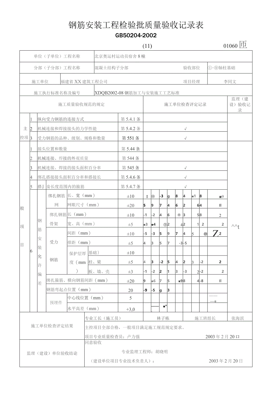 钢筋安装工程检验批质量验收记录表.docx_第1页