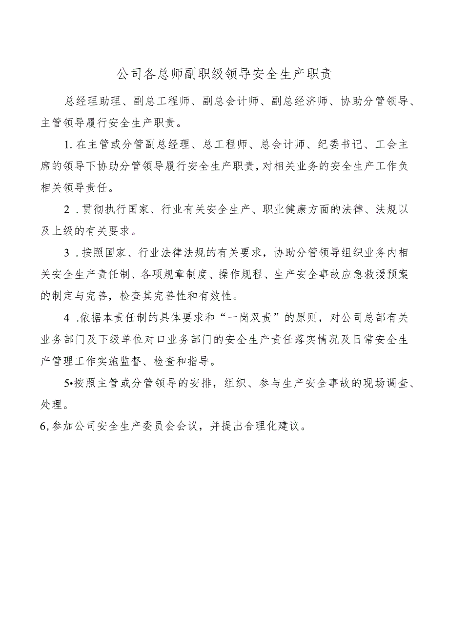 公司各总师副职级领导安全生产职责.docx_第1页