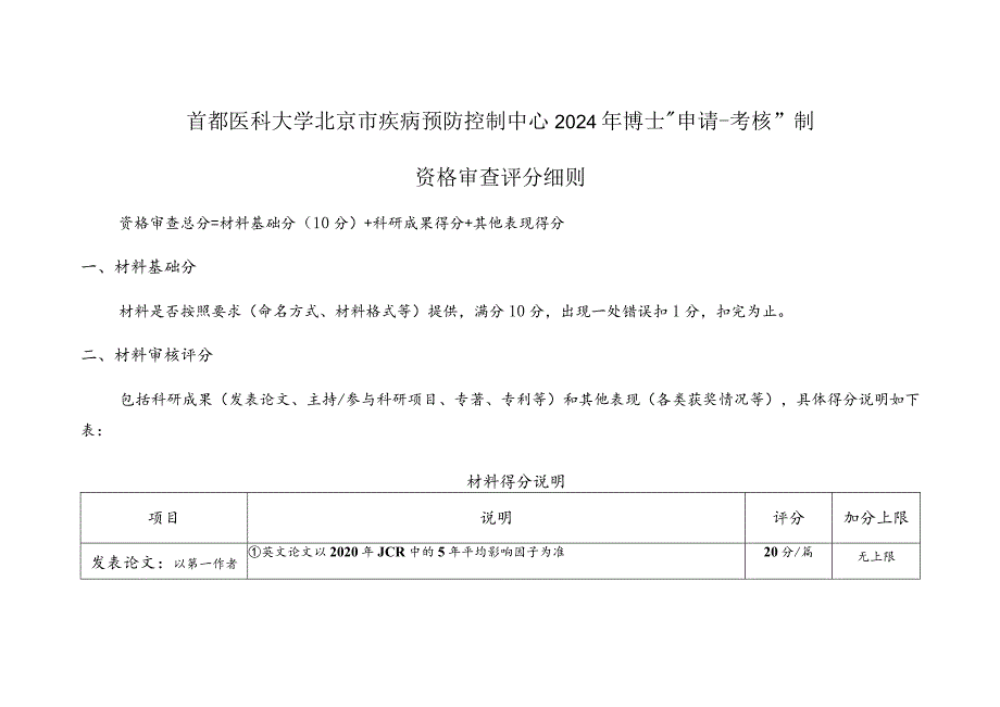 首都医科大学北京市疾病预防控制中心2024年博士“申请-考核”制资格审查评分细则.docx_第1页