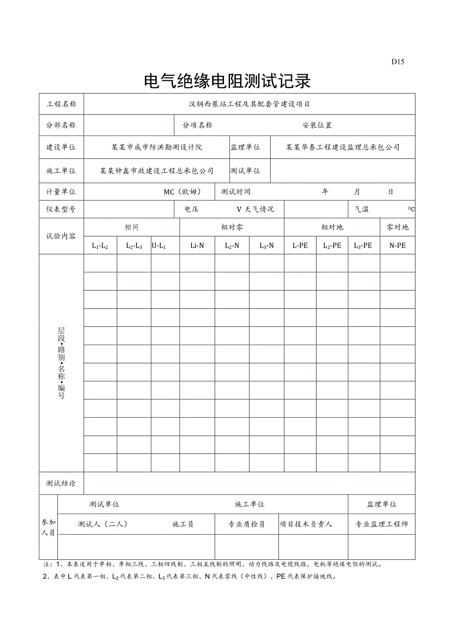 电气绝缘电阻测试记录.docx_第1页