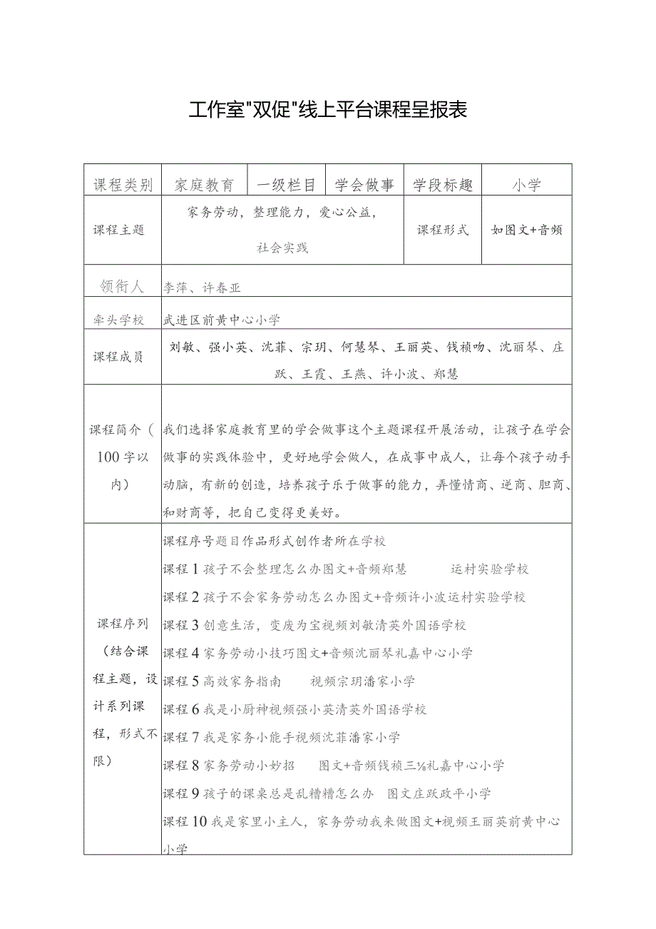 工作室“双促”线上平台课程呈报表.docx_第1页