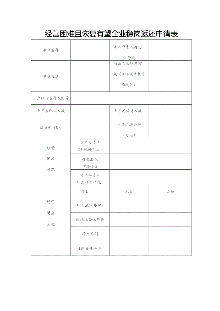 经营困难且恢复有望企业稳岗返还申请表.docx_第1页