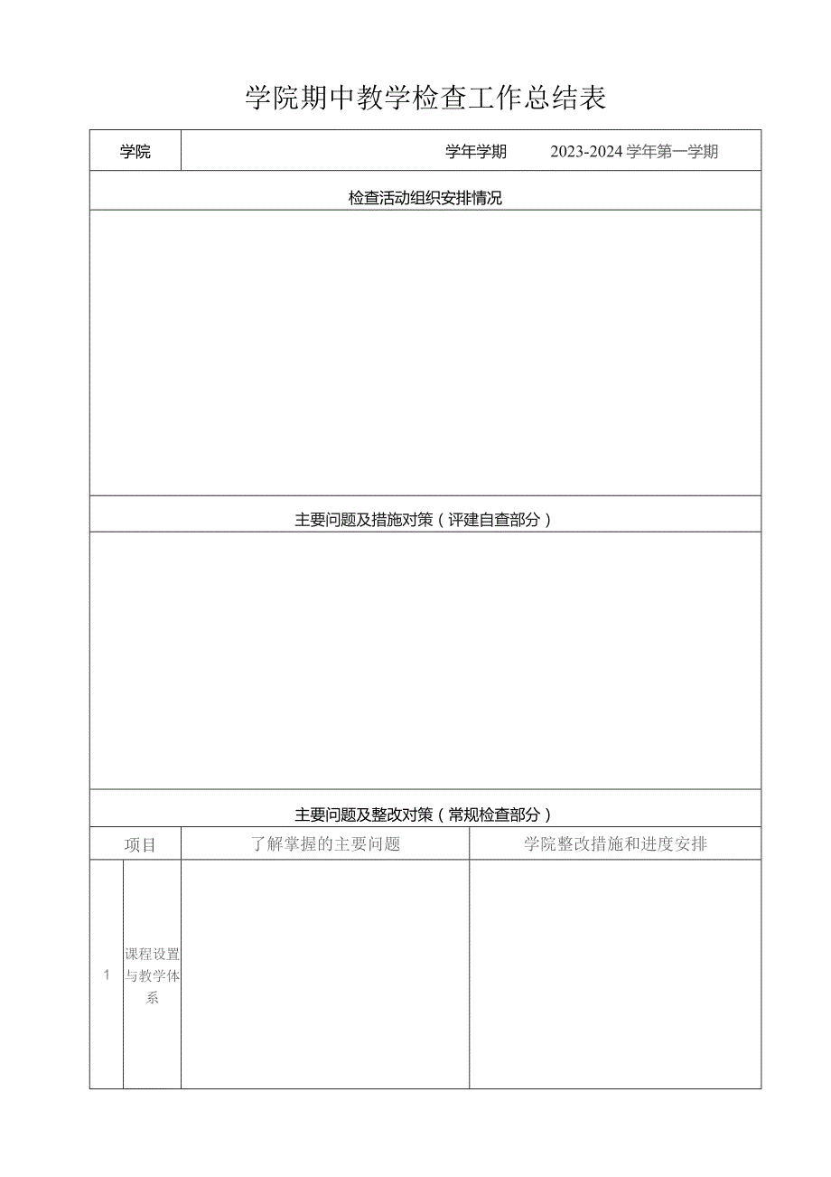 学院期中教学检查工作总结表.docx_第1页