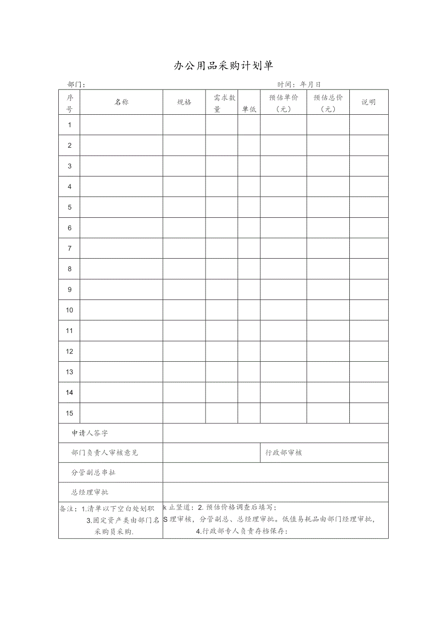 办公用品采购计划单.docx_第1页