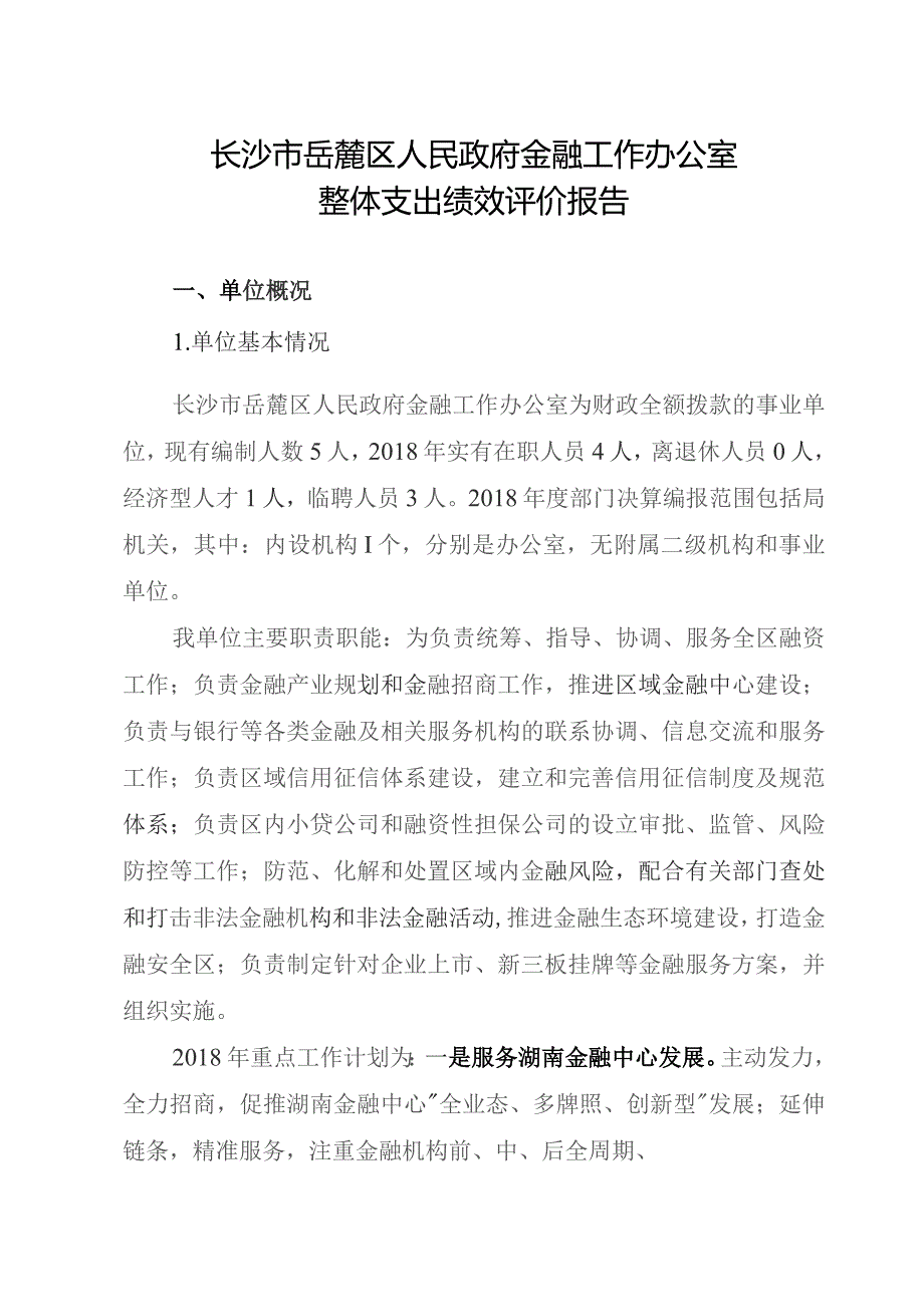 长沙市岳麓区人民政府金融工作办公室整体支出绩效评价报告.docx_第1页