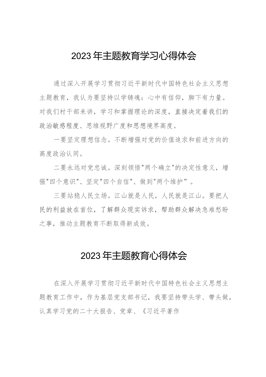 2023年村干部关于主题教育学习心得体会七篇.docx_第1页