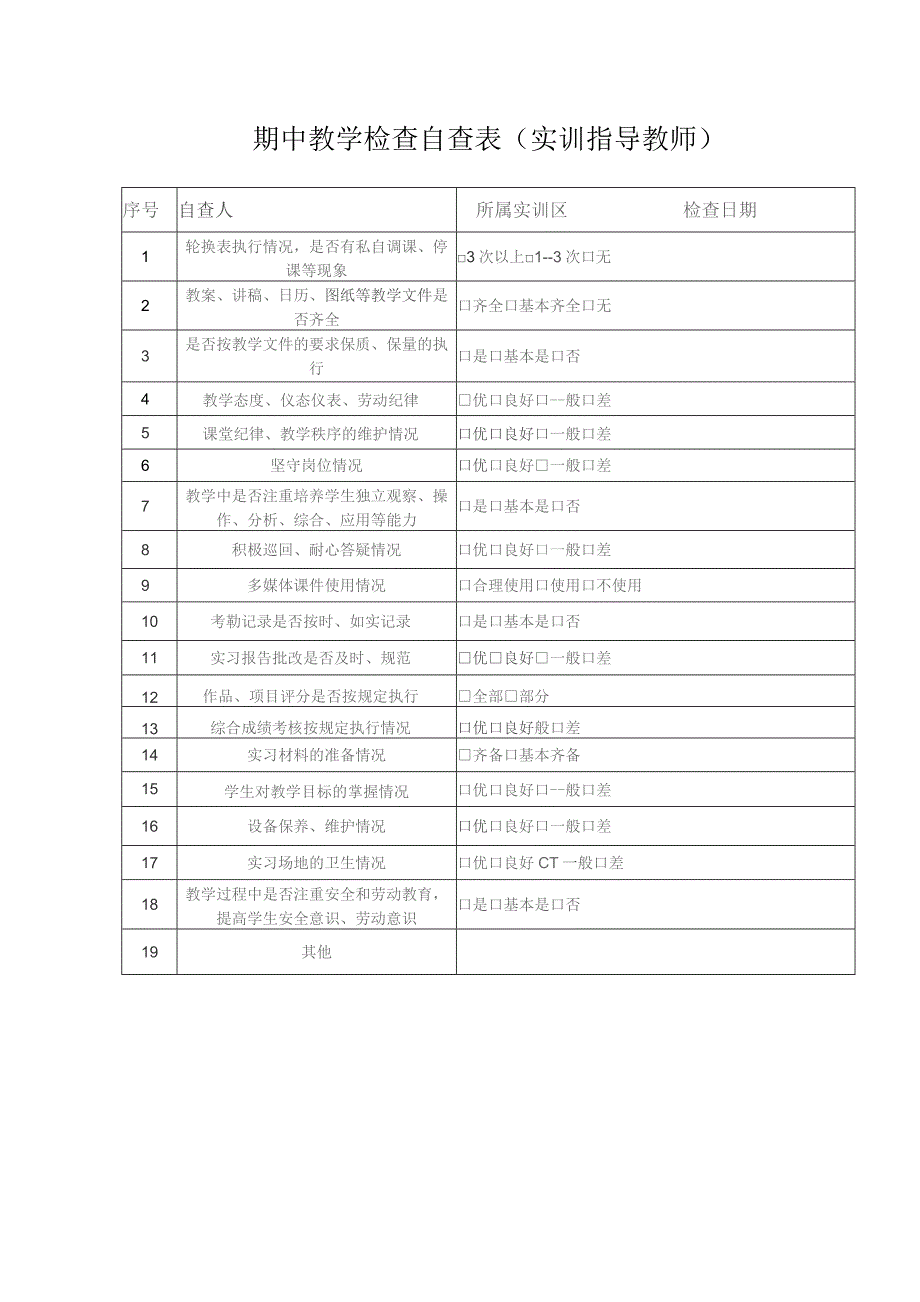 期中教学检查自查表实训指导教师.docx_第1页