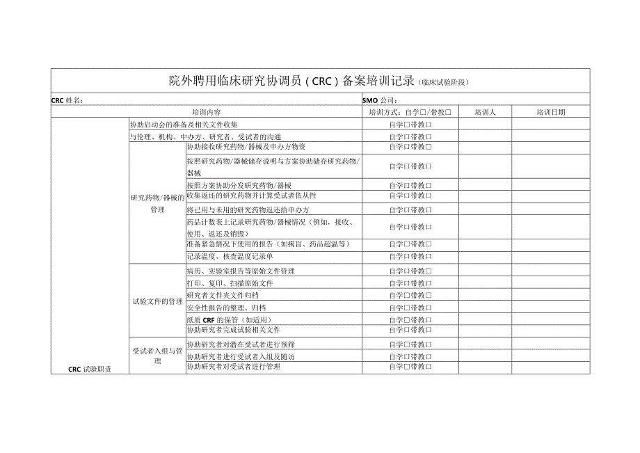 院外聘用临床研究协调员CRC备案培训记录临床试验阶段.docx_第1页