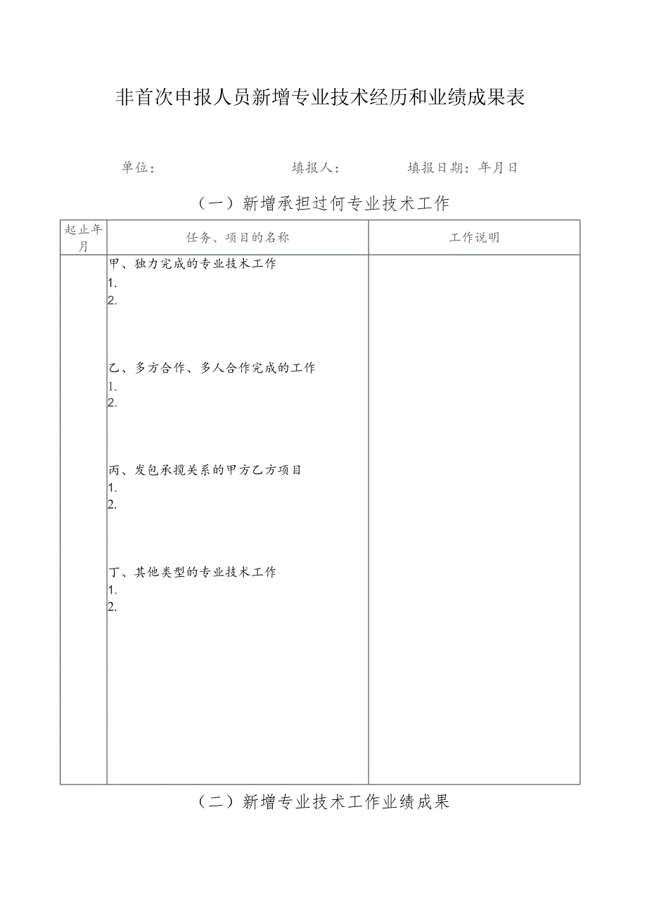 非首次申报人员新增专业技术经历和业绩成果表.docx_第1页