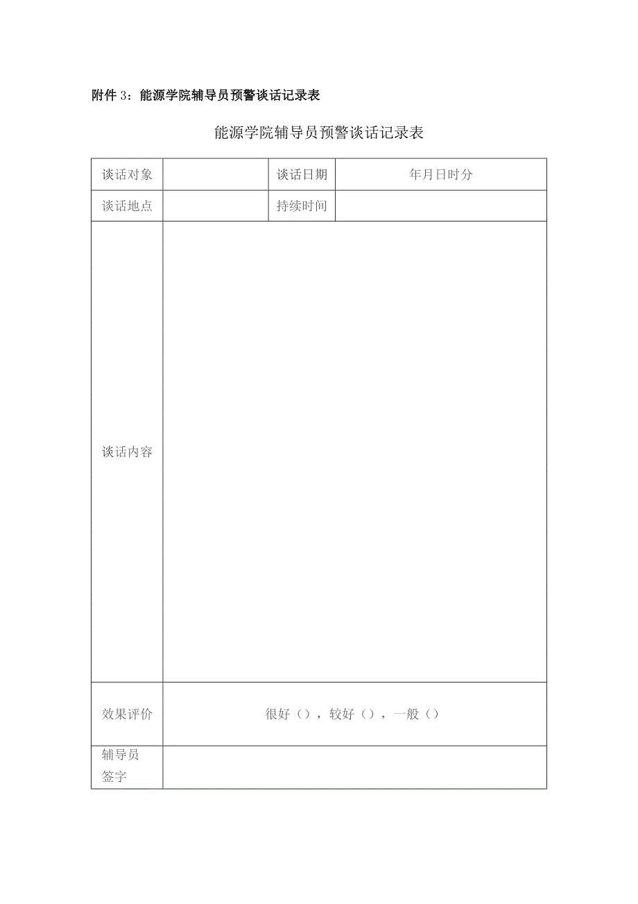 能源学院辅导员预警谈话记录表能源学院辅导员预警谈话记录表.docx_第1页