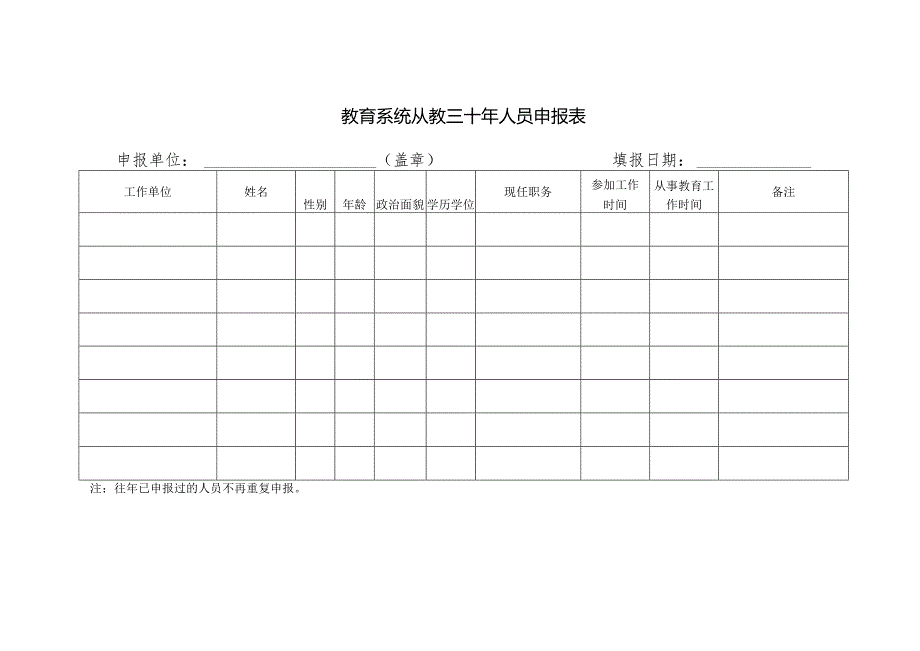 教育系统从教三十年人员申报表.docx_第1页